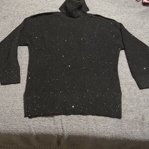 INC International Concepts Black Glitter Women's Turtleneck Sweater